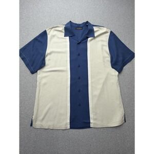 Paradise Collection Shirt Mens Large Blue Colorblock Silk Button Up Casual‎